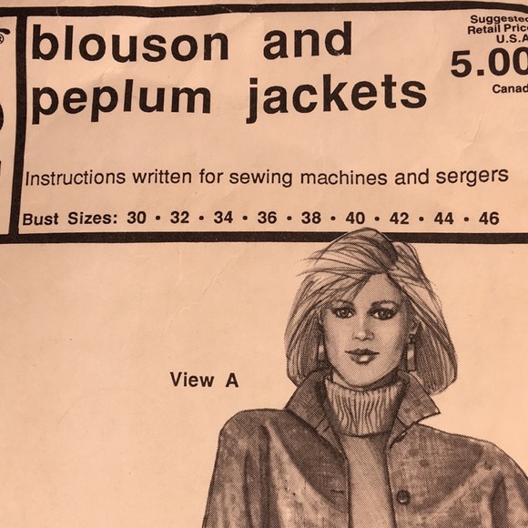Vintage Stretch & Sew 1092 Blouson & Peplum Jacket Sewing‎ Pattern Bust Sz 30-46 - Picture 3 of 11